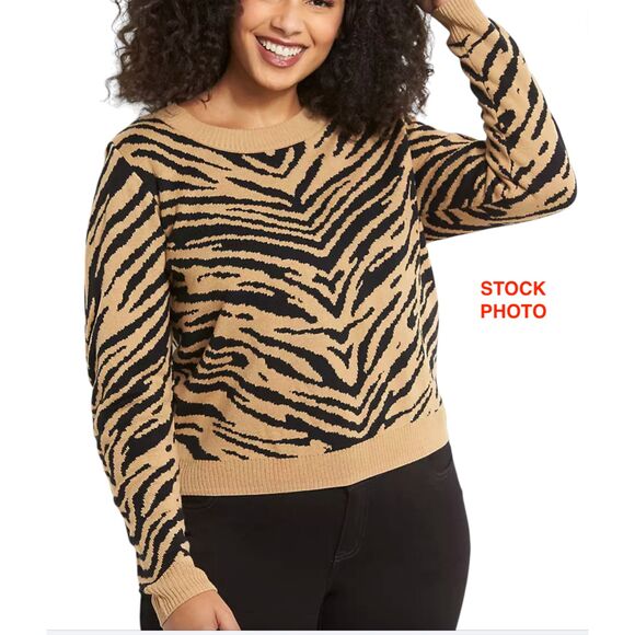 Cropped sweater 14/16 Tiger print crewneck Lane Bryant Chic top - Picture 7 of 8